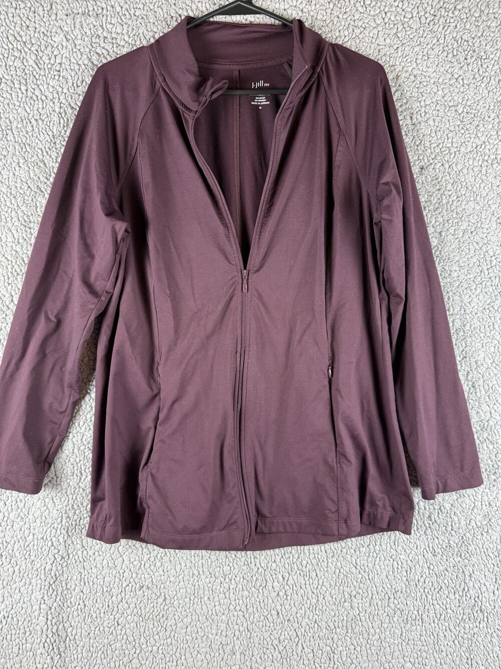 J. Jill Fit Performance Shirttail Jacket Size M Maroon Full Zip Pockets